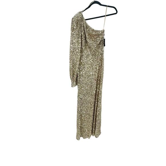 Mac Duggal 26717 Sequined One Shoulder Bishop Sleeve Trumpet Gown Gold SZ 8 NWT - Picture 7 of 12